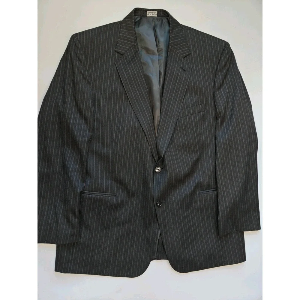 Jos A Bank Mens Wool Sports Coat 46R Charcoal Brown Stripe 2 Button W605
